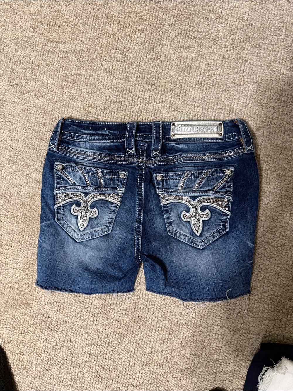 Rock Revival Dark Blue Embellished Denim Shorts